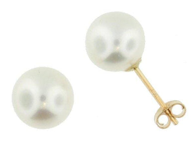 Yellow Gold Cultured Freshwater Pearl Stud Earrings. 7.0 - 7.5mm Pearls.