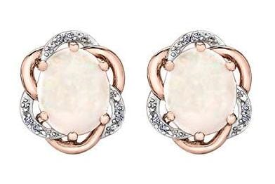 Rose Gold Diamond, Opal Stud Earrings
