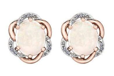 Rose Gold Diamond, Opal Stud Earrings
