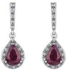 White Gold Ruby, Diamond Drop Earrings.