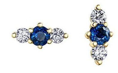 Yellow Gold Canadian Diamond, Blue Sapphire Stud Earrings.