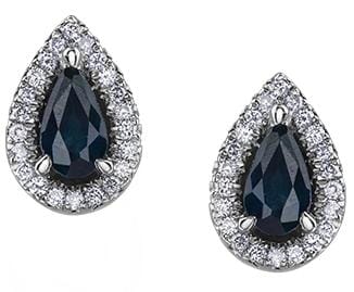 White Gold Blue Sapphire, Diamond Stud Earrings