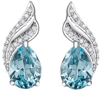 White Gold Blue Topaz, Diamond Drop Earrings