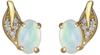 Yellow Gold Opal, Diamond Earrings