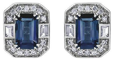 White Gold Blue Sapphire, White Sapphire, Diamond Earrings