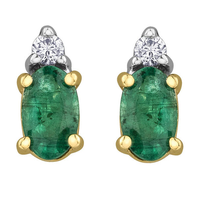 Yellow Gold Emerald, Diamond Earrings