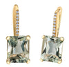 Yellow Gold Green Amethyst, Diamond Lever Back Earrings