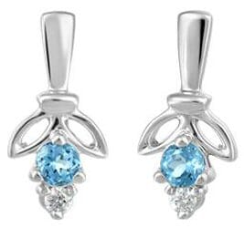 White Gold Blue Topaz, Canadian Diamond Stud Earrings