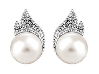 White Gold Pearl, Diamond Stud Earrings.