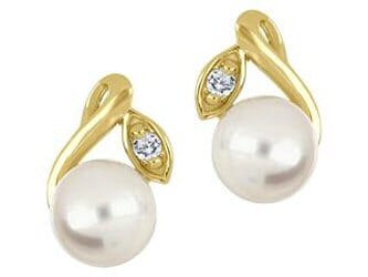 Yellow Gold Pearl, Canadian Diamond Stud Earrings