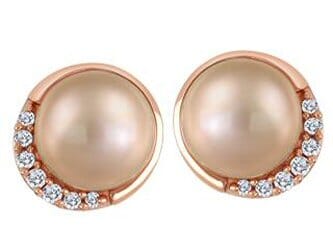 Rose Gold Pearl, Diamond Stud Earrings