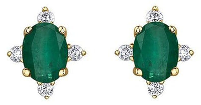 Yellow Gold Emerald, Diamond Stud Earrings