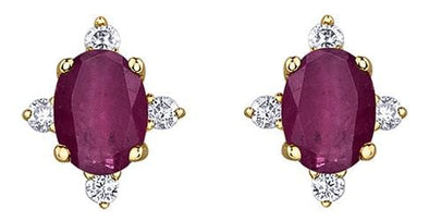 Yellow Gold Ruby, Diamond Stud Earrings