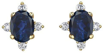 Yellow Gold Blue Sapphire, Diamond Stud Earrings