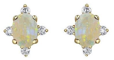 Yellow Gold Opal, Diamond Stud Earrings