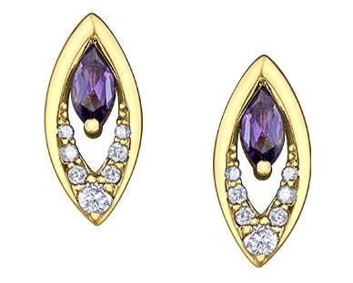 Yellow Gold Amethyst, Diamond Stud Earrings