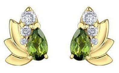 Yellow Gold Green Tourmaline, Diamond Stud Earrings.