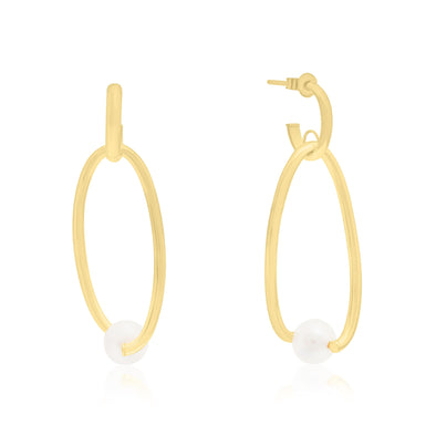 Yellow Gold Pearl Drop Earrings.