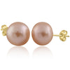 Yellow Gold Cultured Freshwater Purple Pearl Stud Earrings.8.0 - 8.5mm Pearls.