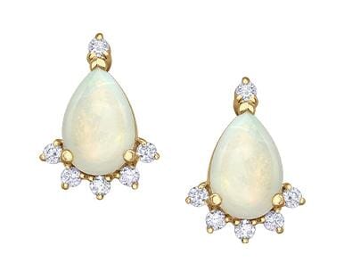 Yellow Gold Opal, Diamond Earrings