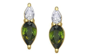 Yellow Gold Green Tourmaline, Diamond Earrings