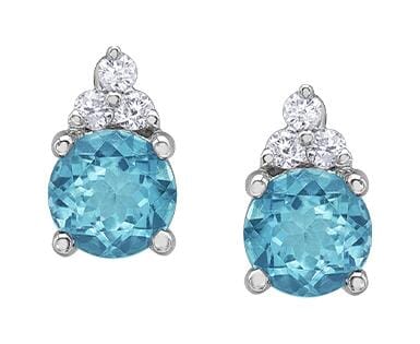 White Gold Blue Topaz, Diamond Earrings