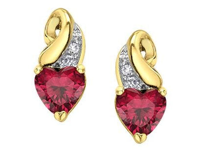 Yellow Gold Created Ruby Earrings