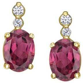 Yellow Gold Rhodolite Garnet, Canadian Diamond Drop Earrings