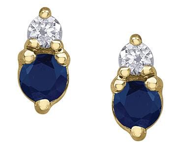 Yellow Gold Blue Sapphire, Diamond Earrings