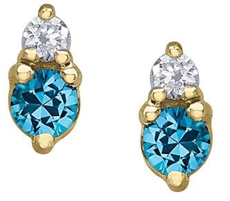 Yellow Gold Blue Topaz, Diamond Earrings