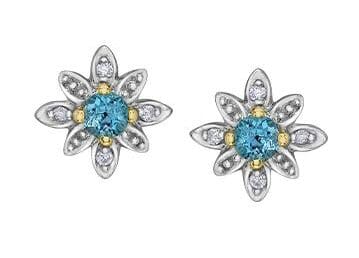 White Gold Blue Topaz, Diamond Earrings