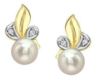 Yellow Gold Pearl, Diamond Earrings