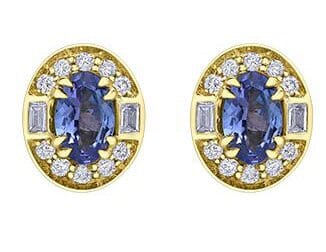 Yellow Gold Tanzanite, White Sapphire, Diamond Earrings