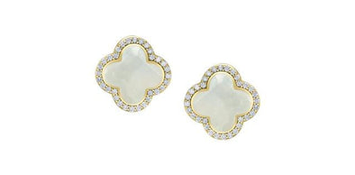 Yellow Gold Mother of Pearl, Diamond Stud Earrings