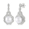 Sterling Silver Pearl, Diamond Earrings