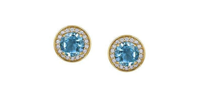 Yellow Gold Blue Topaz, Diamond Circle Stud Earrings
