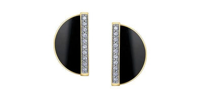 Yellow Gold Onyx, With Natural Earth Mined Accent Diamonds Stud Earrings