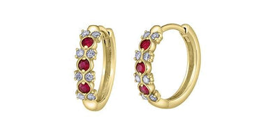 Yellow Gold Ruby, Diamond Huggie Earrings