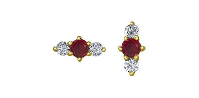 Yellow Gold Ruby, Canadian Diamond Stud Earrings
