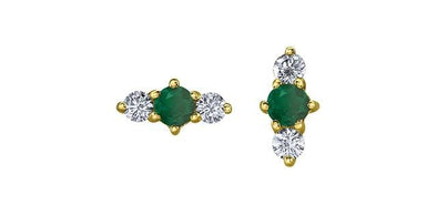 Yellow Gold Emerald, Canadian Diamond Stud Earrings