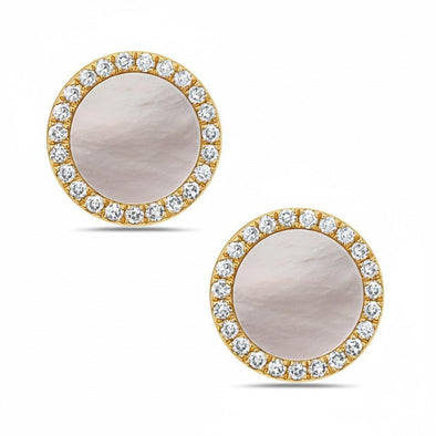 Yellow Gold Mother of Pearl, Diamond Stud Earrings