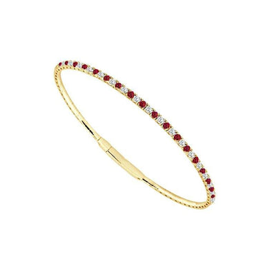 Yellow Gold Diamond, Ruby Bangle Bracelet.