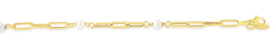 Yellow Gold 3.5 - 4.0mm Pearls.7.5" Paperclip Link Bracelet.