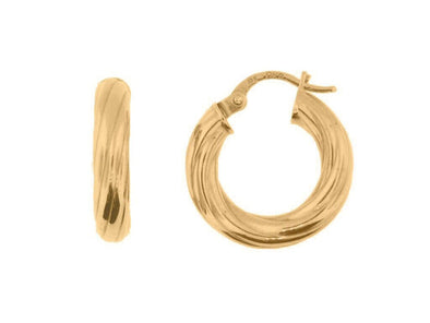 Yellow Gold Hoop Earring -Swirl