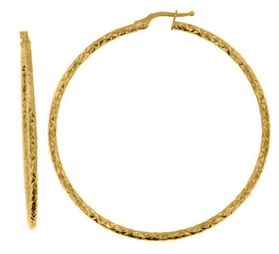Yellow Gold Diamond Cut Hoop Earring