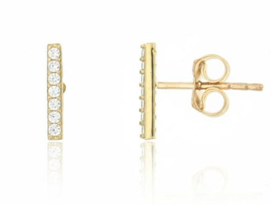 Yellow Gold Cubic Zirconia Stud Earring -Bar