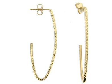 Yellow Gold Diamond-Cut Stud Hoop Earrings.