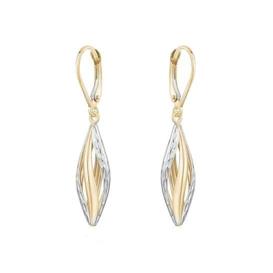 Two Tone Diamond-Cut Lever Back Earrings.
