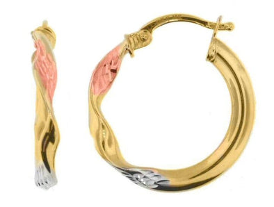 Yellow Gold Hoop Earring -20mm Tweisted