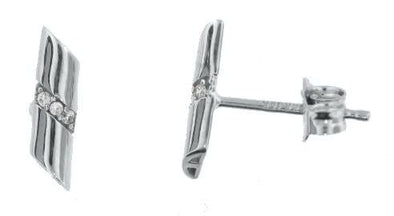 White Gold Cubic Zirconia Stud Earrings Bar